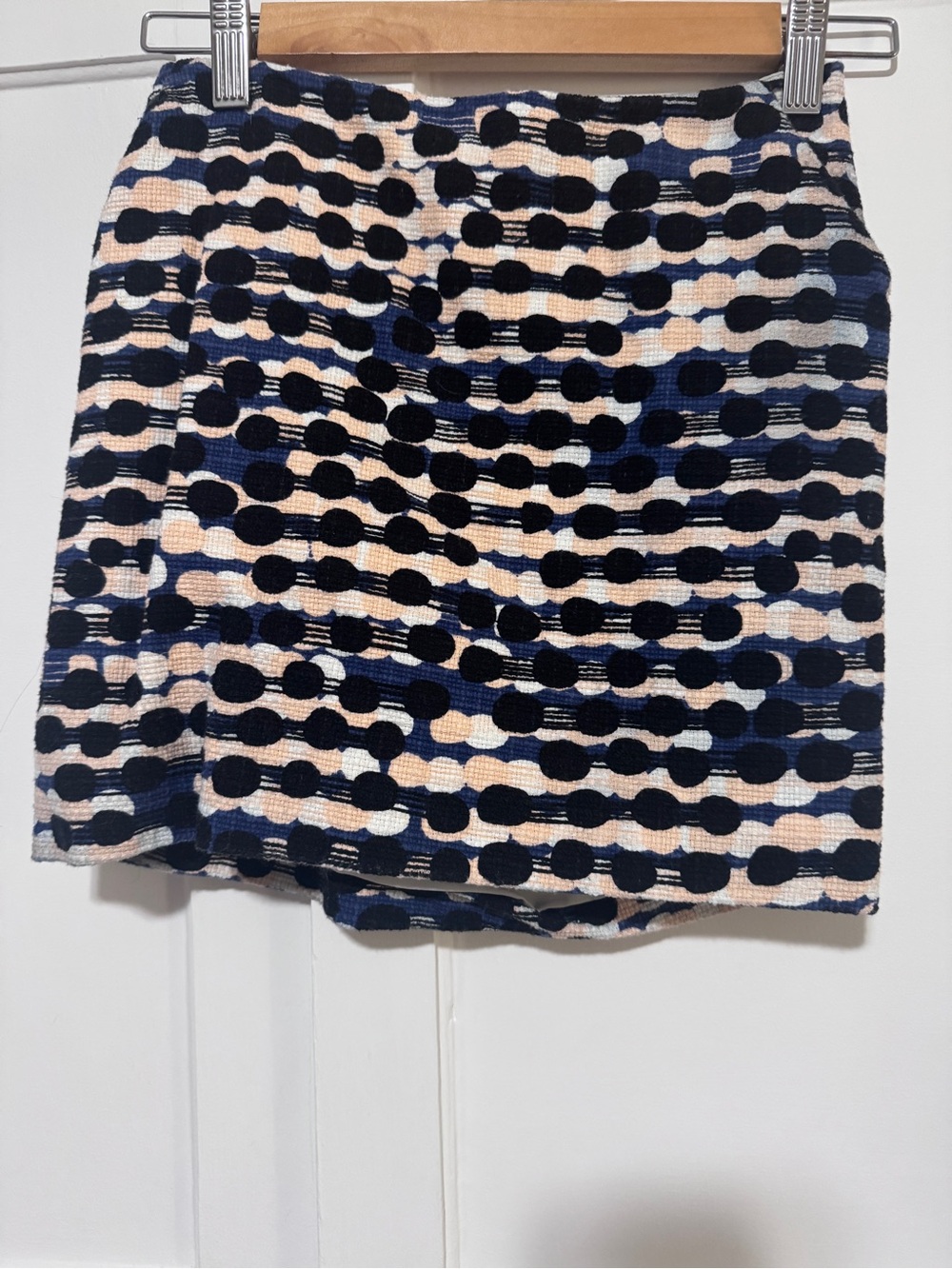 Diane Von Furstenberg Navy and Cream Dot-Stripe Mini Skirt